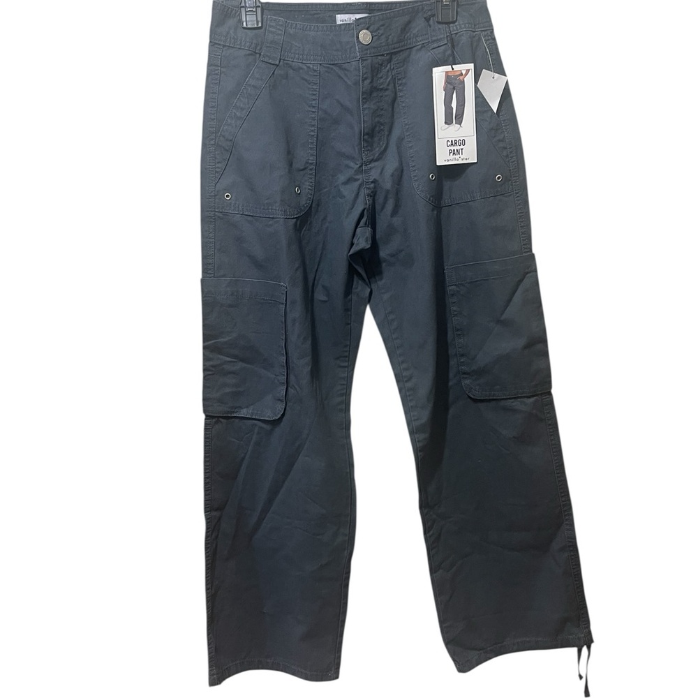 Vanilla Star Women's Slate Grey Cotton Utility Work Cargo Pants sz 8 NWT